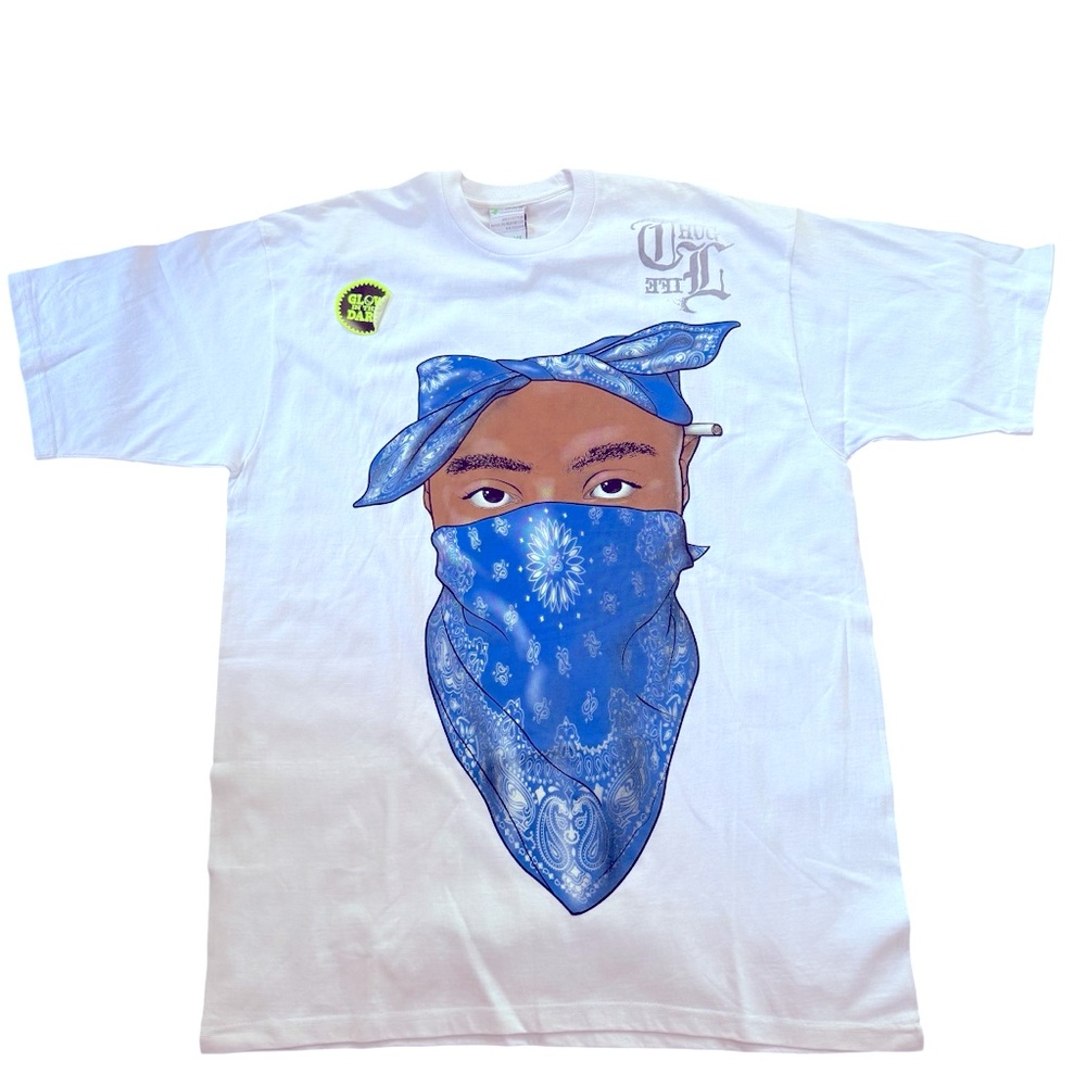 Vintage Tupac 2PAC Men’s Rap Graphic T Shirt White Bandana Thug Life Glow N Dark - Picture 4 of 14